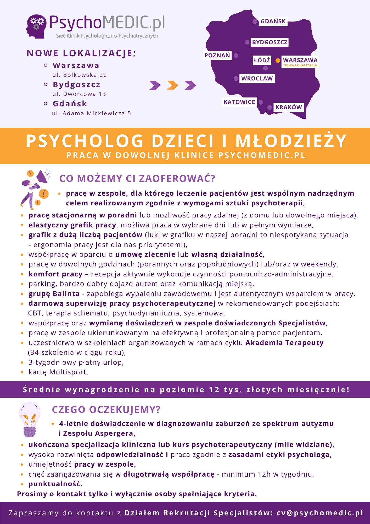 Praca dla psychologa dzieci i mlodziezy Bydgoszcz Gdansk Poznan Wroclaw Krakow Katowice Lodz Warszawa